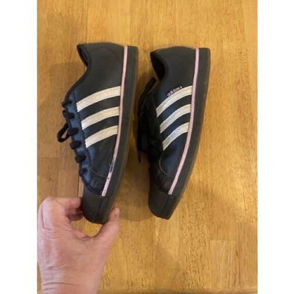 ADIDAS Womens Sz 9.5  Black Gold Stripes pink trim Cloudfoam Low Top Sneakers - Picture 5 of 10